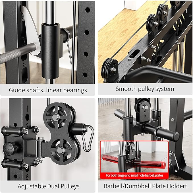Power Cage,1600lbs Multi-Function Power Rack with Adjustable Cable Crossover System and More Training Attachment, Weight Cage for Home Gym