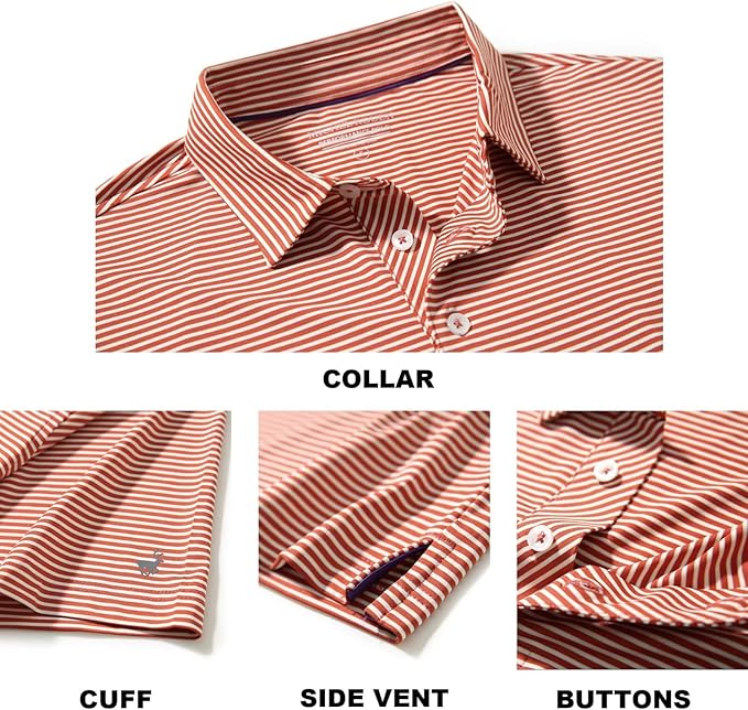 Men's Striped Performance Golf Polo, Dry Fit & Moisture-Wicking