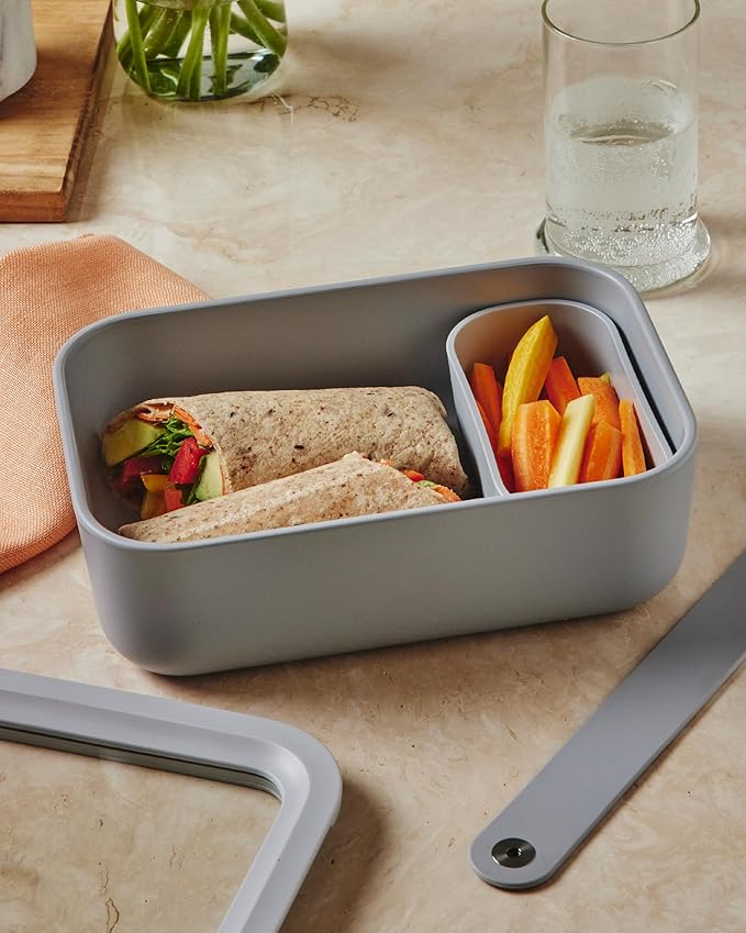 Caraway 2pc Glass Food Storage Set - 6.6 Cup Food Containers (2) - Ceramic Coated - Non Toxic, Non Stick Lunch Box with Lids. Dishwasher, Oven, & Microwave Safe - Sage