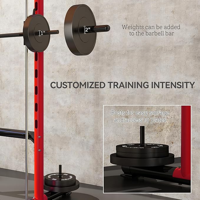 Soozier Squat Rack with Pull-Up Bar, Adjustable Power Rack with Barbell Bar, Multi-Functional Bench Press Rack for Home Gym Strength Training