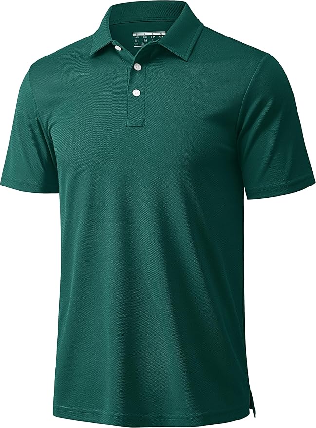 Man wearing a 3-button short sleeve quick dry performance polo shirt in a professional casual setting