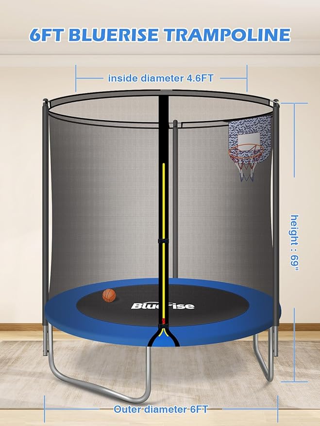 6FT Kids Trampoline with Basketball Hoop & Safety Enclosure Net