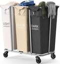 PLKOW Laundry Sorter 3 Section, 220L Large Laundry Cart with Wheels 3 Hamper Laundry Sorter with Steel Frame and Removable Bag, Rolling Laundry Cart for Home, Laundry Room, Hotel, 6 Bushel