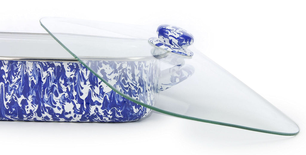 10.5qt Enamelware Roasting Pan with Tempered Glass Lid, Black Swirl