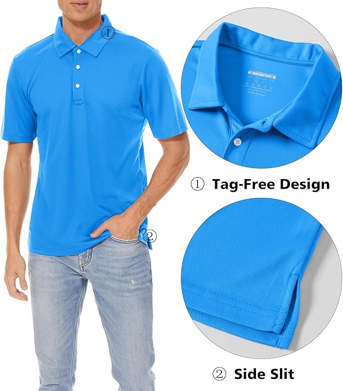 Men's Quick Dry Polo Shirt Moisture Wicking Performance Golf Shirt
