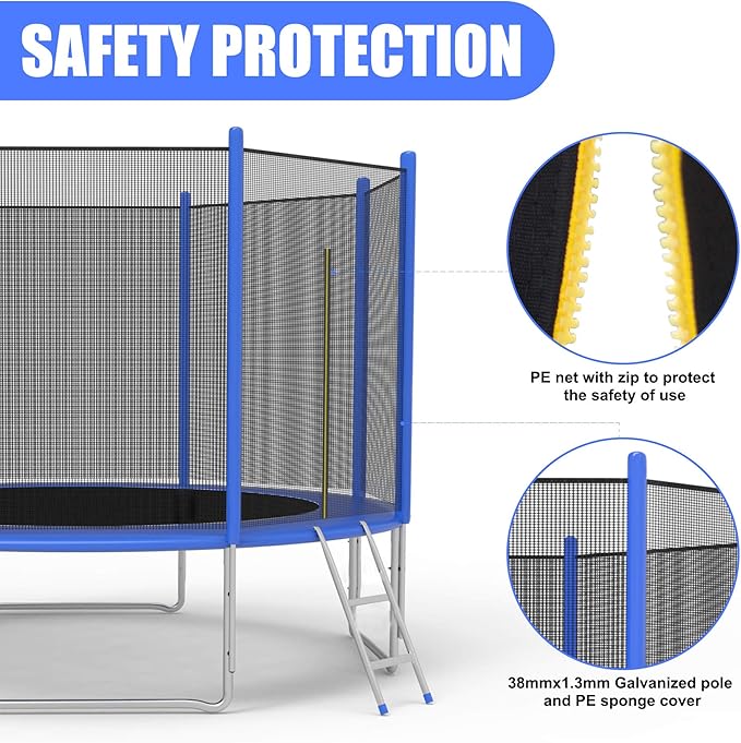 TRY & DO 10FT 12FT Trampoline for Kids and Adults - Outdoor Recreational Jump Bounce Trampoline with Enclosure Net and Ladder and Spring Pad - Family Fun Healthy Time