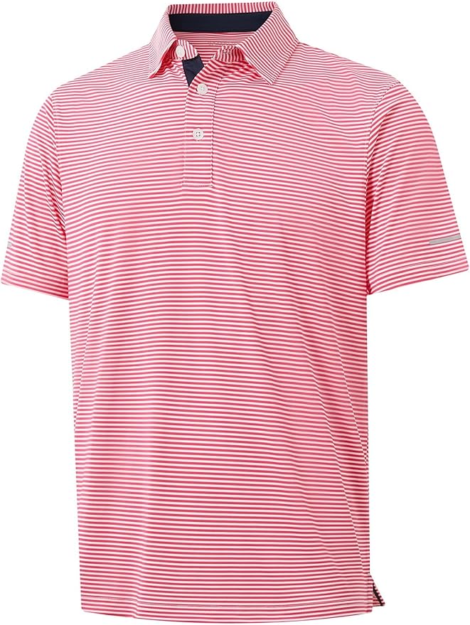 Men's striped short sleeve golf polo in performance moisture-wicking fabric