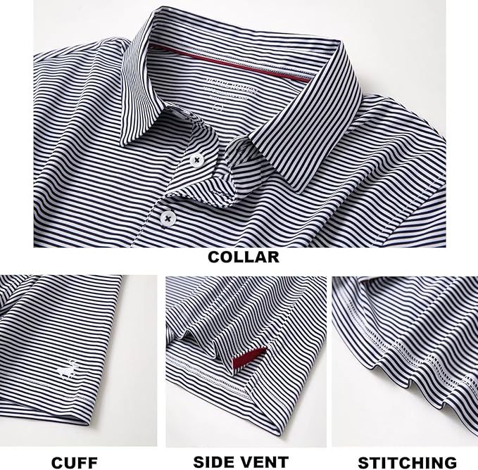 Men's Two-Tone Striped Golf Polo - Breathable Sport Shirt