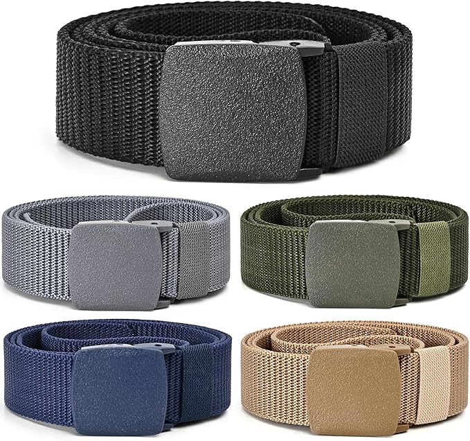 Tactical Men's Nylon Belts,5 Pack Mens Belts Casual，Military Canvas Outdoor Metal-free Belts