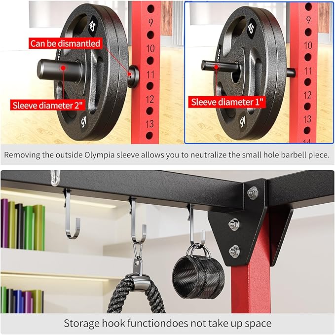 Power Cage Multi-Function Power Rack with Cable Crossover System,1800 LBS Capacity Squat Rack with Weight Bench,for Home Gym
