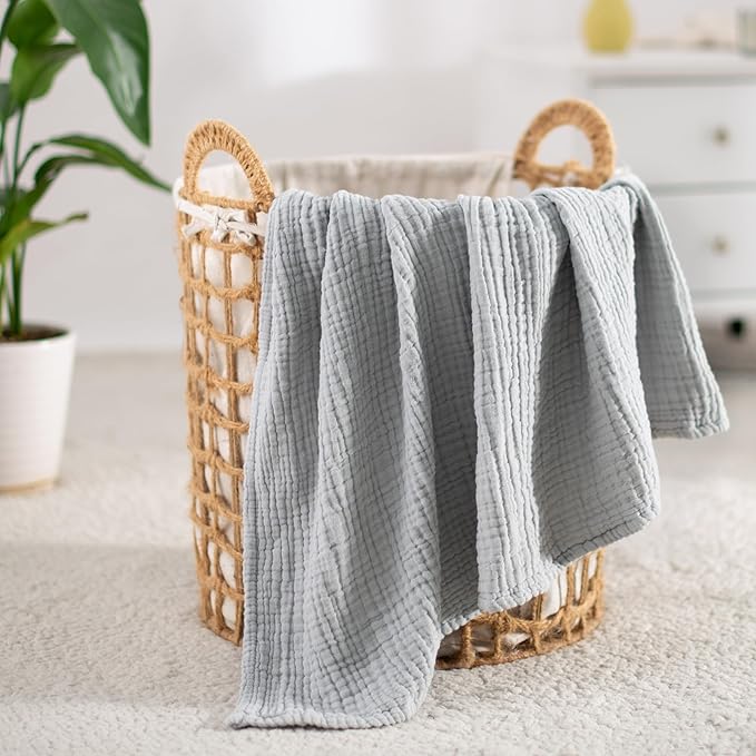 Carriediosa 100% Cotton Muslin Throw Blanket 50" X 70" Throw XL Size，4-Layers Summer Gauze Throws for Bed Couch，Soft Lightweight Breathable Linen Blankets Bedspread for Adults All Season，Grey