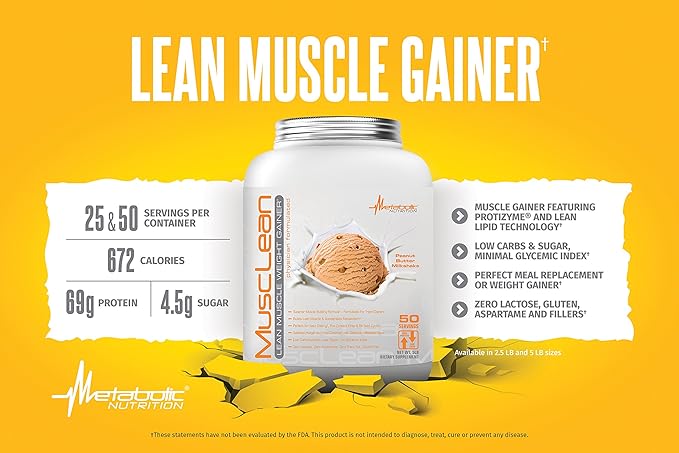 Metabolic Nutrition - Musclean - Milkshake, Whey High Protein Meal Replacement, Maintenance Nutrition, Low Carb, Keto Diet, Digestive Enzymes, Chocolate, 5 Pound (50 ser)