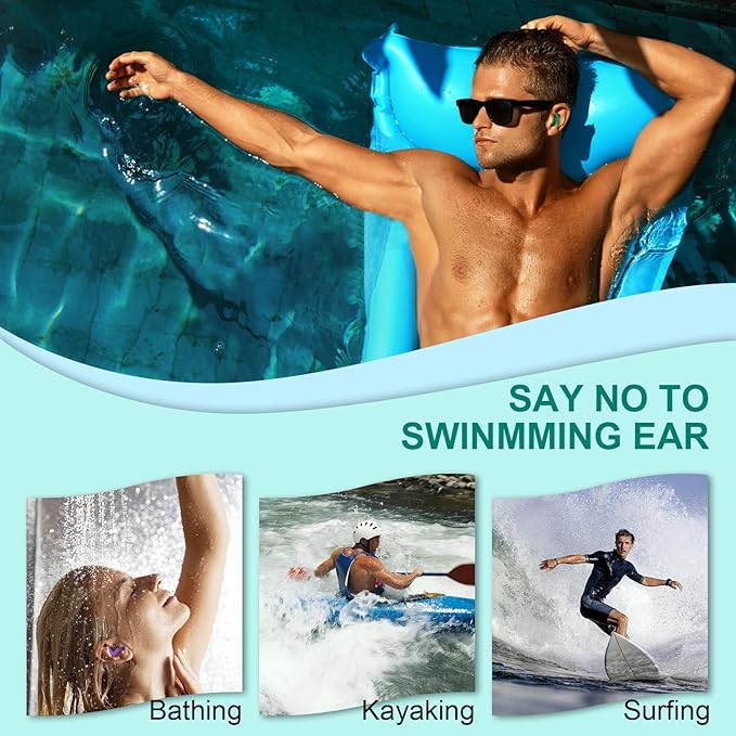 Swimming Ear Plugs for Adults,3 Pairs Waterproof Reusable Silicone Swim Earplugs for Swimming Surfing Snorkeling Showering and Water Pool,Beach,Ocean (Adults & Teens 14+)