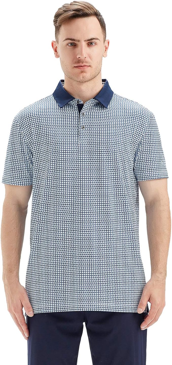 Men's Striped Performance Golf Polo Shirt Moisture Wicking Dry Fit