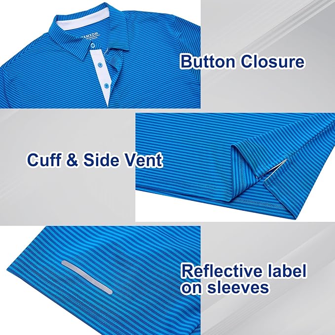 Men's Striped Golf Polo Shirt - Moisture Wicking Performance Sport