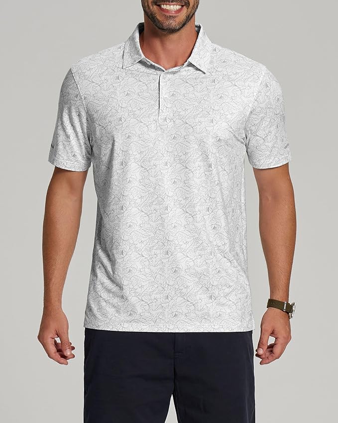 Men's Performance Striped Golf Polo - Moisture Wicking Sport Shirt