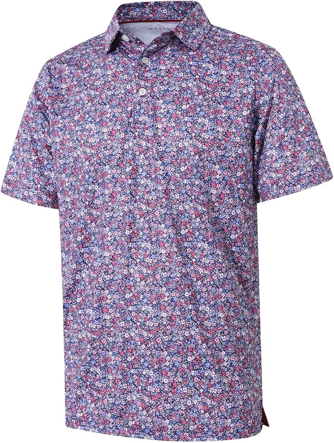 Men's performance golf polo in floral pattern with moisture-wicking fabric