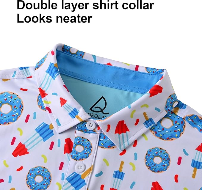 Men's Quick Dry Performance Polo Shirt - Athletic Print Golf Top