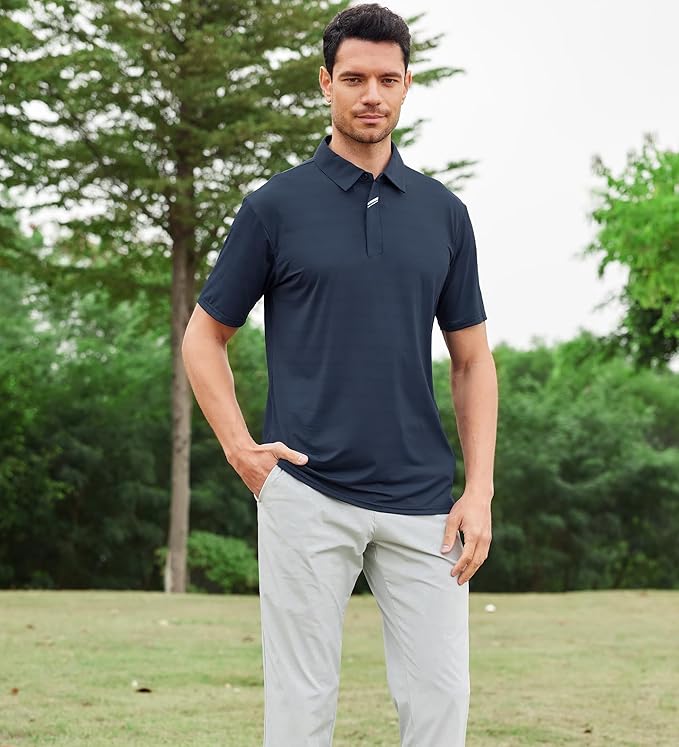 Men's Jacquard Golf Polo Shirt Moisture Wicking Performance Fit