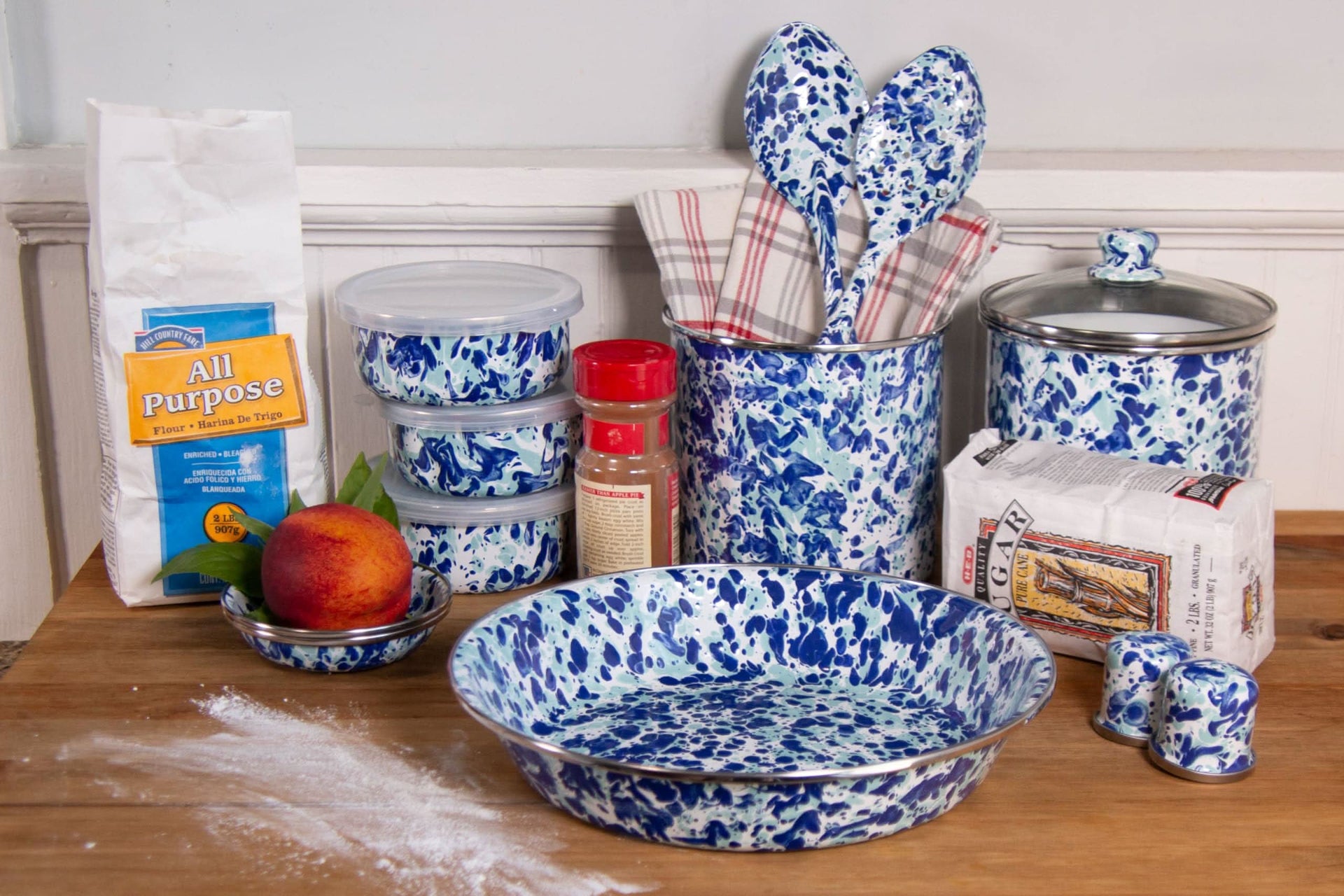 Ocean Swirl Enamelware Serving Spoon Set - 2 Piece
