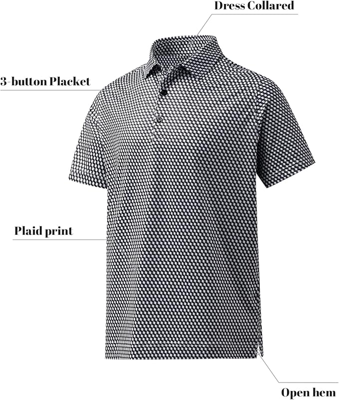 Men's Quick Dry Performance Polo Shirt - Athletic Print Golf Top