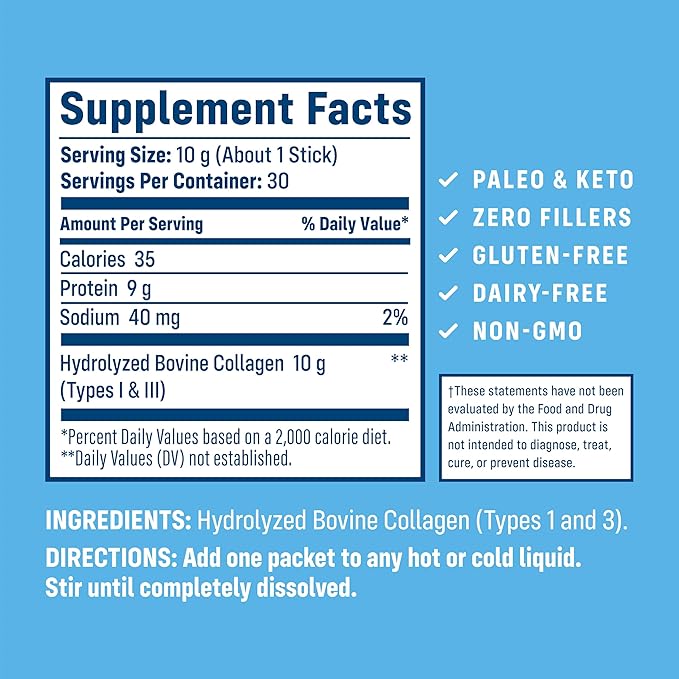 NativePath Collagen Peptides Protein Stick Packs - Hydrolyzed Type 1 & 3 Collagen Powder for Skin, Hair, Nails - 30 Servings