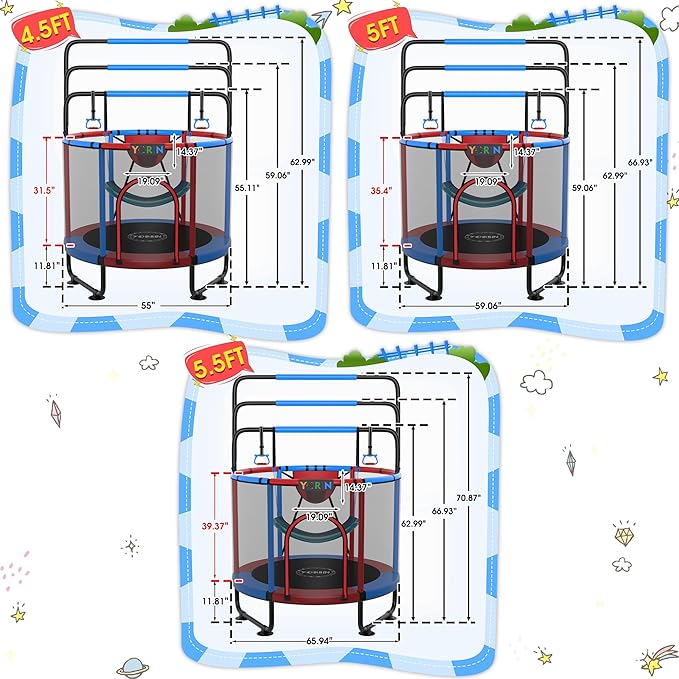 Kids Mini Trampoline with Basketball Hoop, Swing & Gymnastics Bar