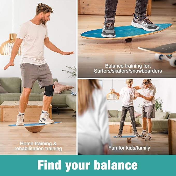 Board - unique board incl. corc roller, corc hemisphere and balance ball - surf balance board - balance training - balance board kids - balance board wood