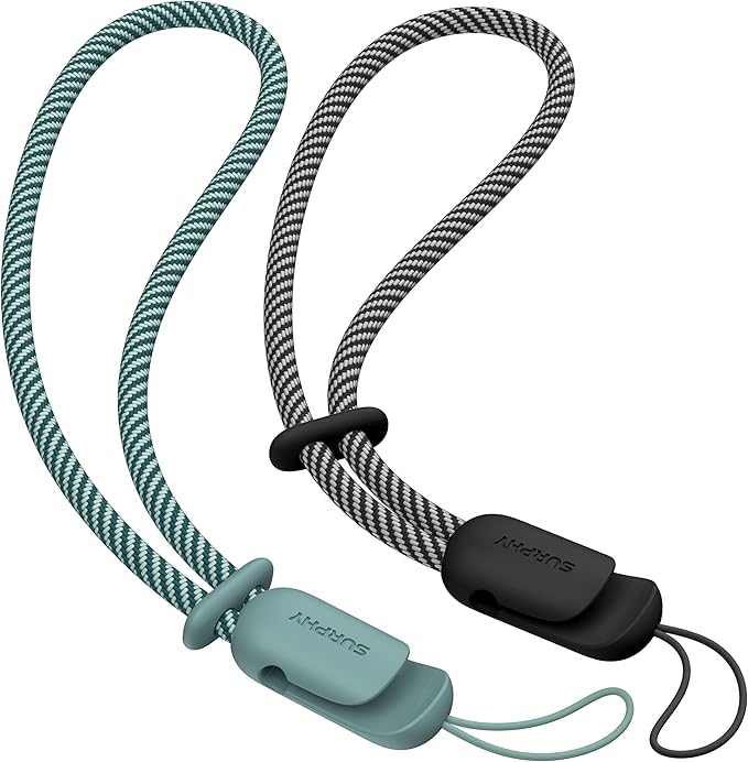 SURPHY 2 Pack Phone Lanyard for Cellphone Case, Phone Wrist Strap for Case, Cellphone Strap with 2-Color Braided, Charm Wrist Lanyard for Women and Men, Black & Green
