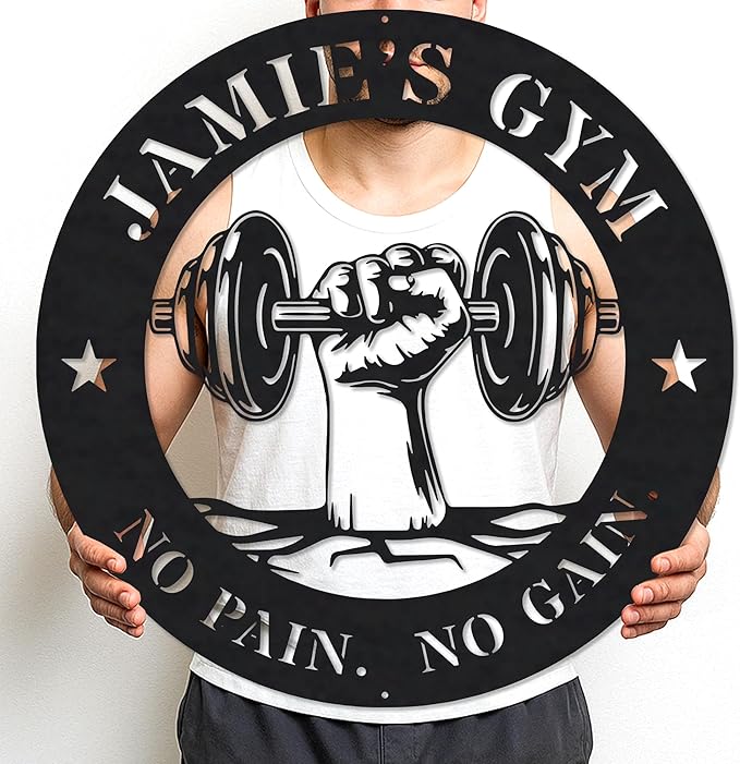 Custom Gym Metal Sign Personalized Workout Room Wall Art, Fitness Powerlifting Home Garage Center Motivational Decor, Gift for Women, Men, Dad, Papa, Grandpa, Mother, Sister, Girls, Modern Mount