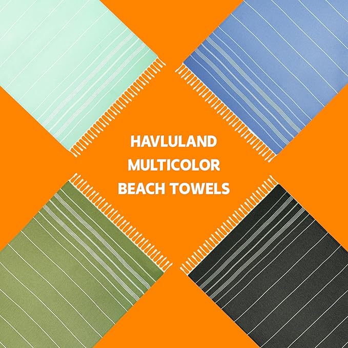 HAVLULAND Luxury Turkish Beach Towel - 100% Organic Cotton, Ultra-Soft, Quick-Dry & Sand-Free - Large, Lightweight & Absorbent for Travel & Pool Blanket