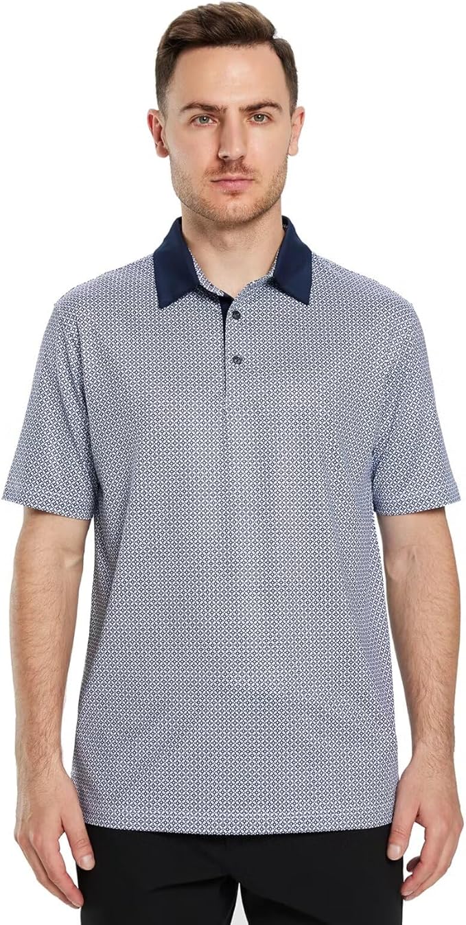 Men's Performance Striped Golf Polo - Breathable Quick-Dry Fit