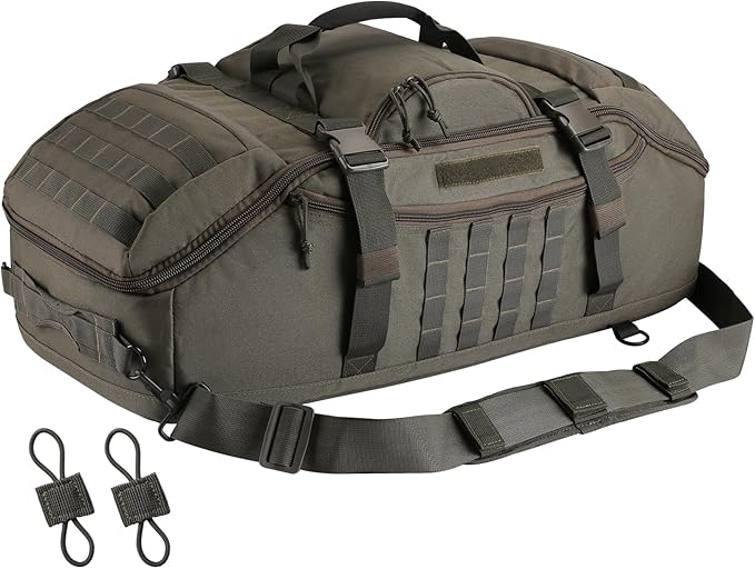 55L Large Duffle Bag, 3-in-1 Tactical Backpack MOLLE Pack for Sports, Gym, Outdoor, Olive Green