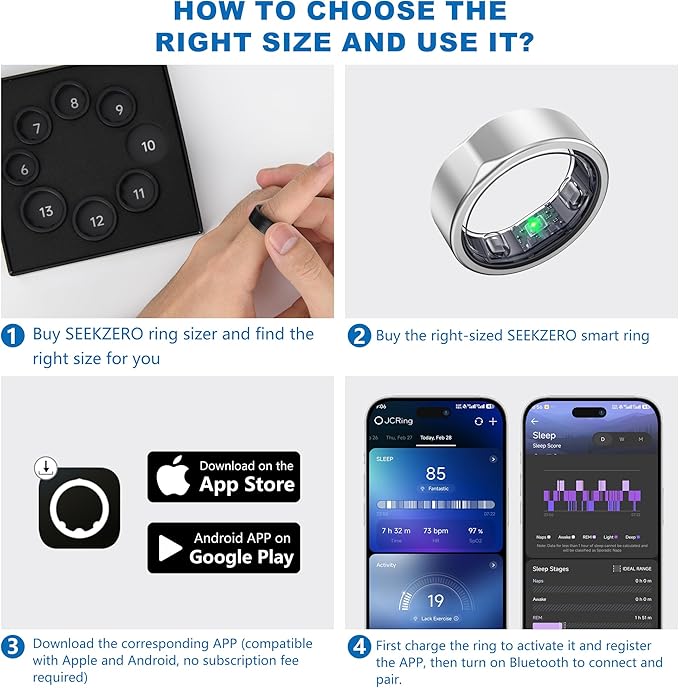 Smart Ring for Women Men - Titanium Health Fitness Tracker Ring with Heart Rate, Step Counting, Calories, Sleep & Stress Monitor for iPhone and Android, No Subscription Fee (Sliver, 9)