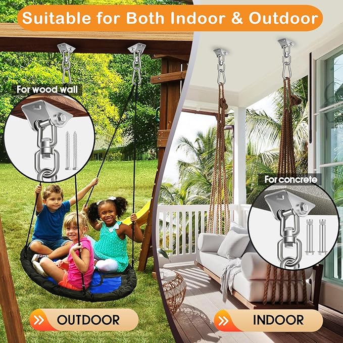Hammock Hanging Kit, Porch Swing Hanging Kit 1200 Lb Capacity, Hammock Ceiling Hooks Heavy Duty 360°Rotating Hanging Swing Chair Hardware for Hammock Chair Stand, Porch, Yoga, Gym, Silver