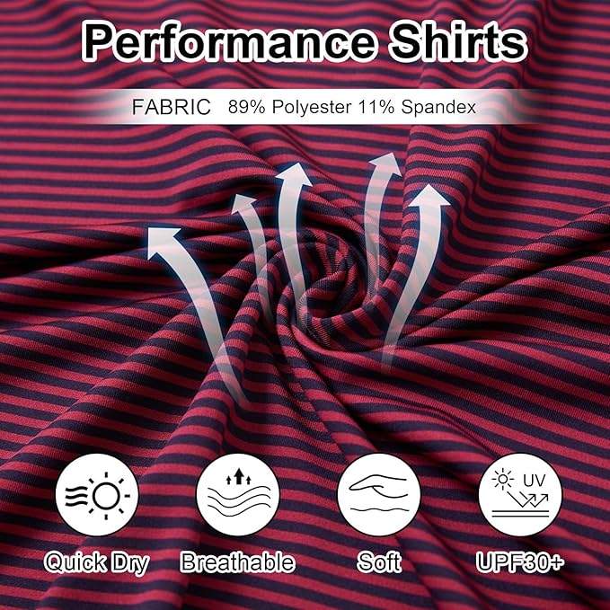Men's Striped Performance Golf Polo Shirt - Moisture Wicking