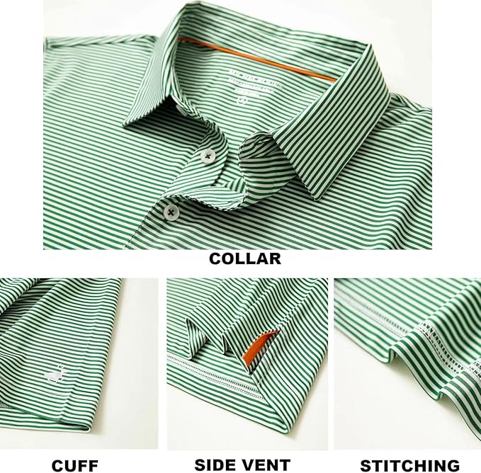 Men's Striped Performance Golf Polo, Dry Fit & Moisture-Wicking