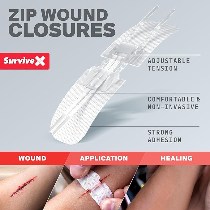Small First Aid Kit for Car, Travel & Home - Emergency Kit for Hiking, Camping, Backpacking and Outdoors - Includes Zip Stitch Wound Closure Strips