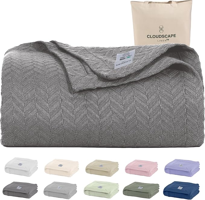 Herringbone Cotton Twin Blanket for Couch, Bed,Sofa, Home Decor, Soft, Lightweight, All-Season Bed Blanket, 68 x92, Dark Grey