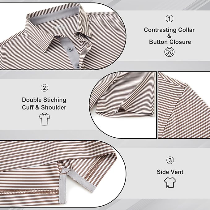 Men's Striped Performance Golf Polo Shirt – Moisture Wicking Sport