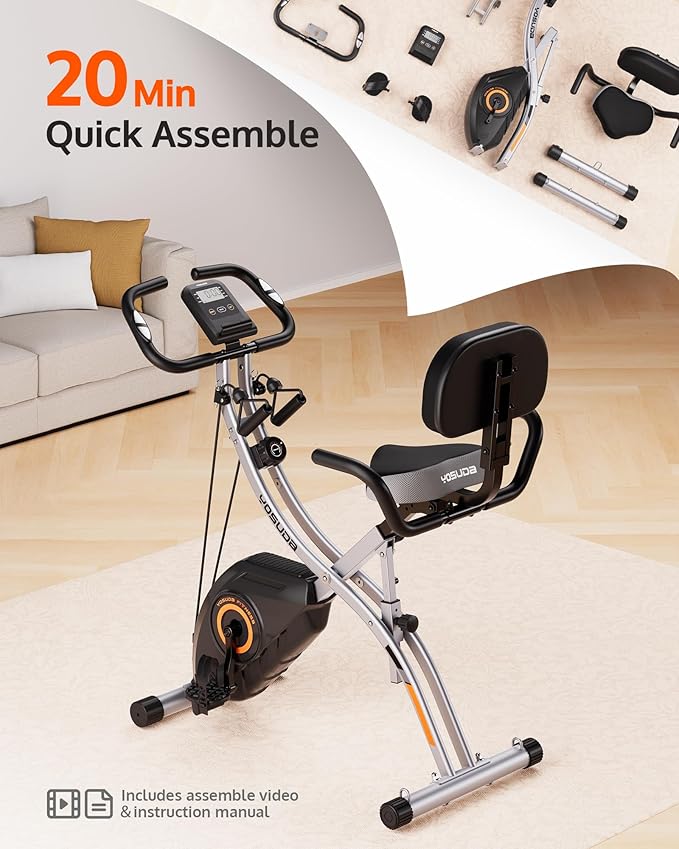 Folding Exercise Bike: 5-in-1 Magnetic Stationary Home Workout Gym