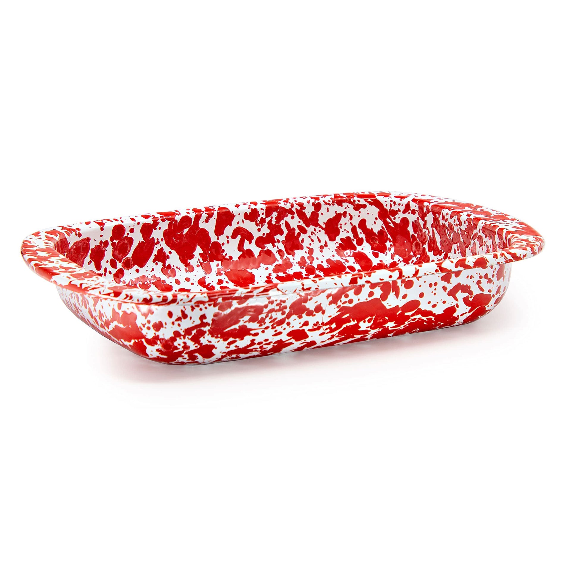 Red Swirl Enamelware 3qt Baking Pan for Vintage Kitchen