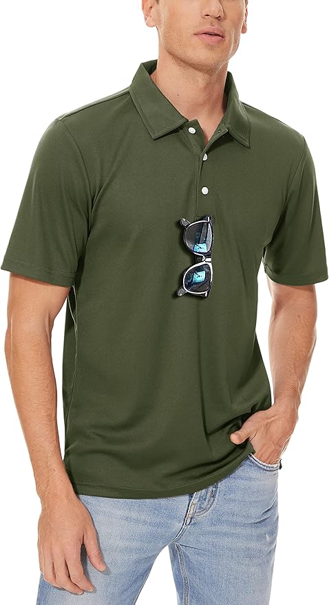 Men's Olive Green Performance Polo Shirt Quick Dry Short Sleeve