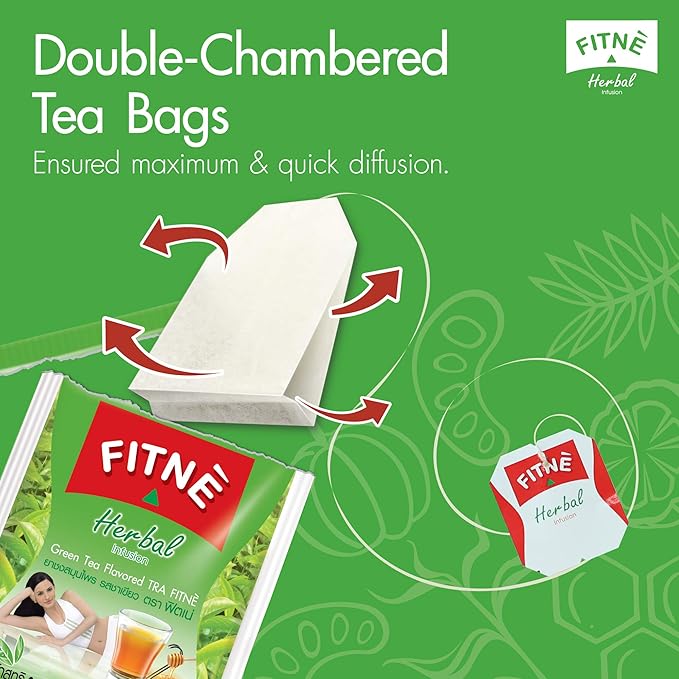 FITNE Green Tea Herbal Honey Lemon With Garcinia Senna Infusion Gentle Detox Cleanse High Antioxidant No Calories Stevia Sweetener, 60 Tea Bags