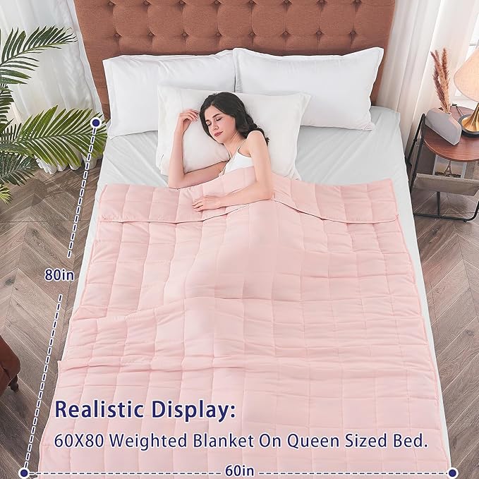 yescool Weighted Blanket for Adults (25 lbs, 60" x 80", Pink) Cooling Heavy Blanket for Sleeping Perfect for 240-260 lbs, Queen Size Breathable Blanket with Premium Glass Bead, Machine Washable