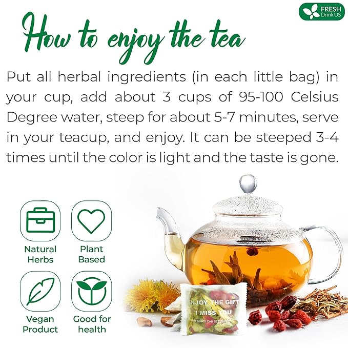 FRESHDRINKUS, 30 Packs of Oil Reducing Tea, Oil Cleansing for Liver, 10 Herbal Ingredients, Traditional Recipe Tea for Liver, 100% Natural, Easy Brewing, Steep Repeatedly (30 Packs)