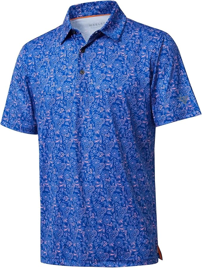 Men's short sleeve performance golf polo with striped pattern