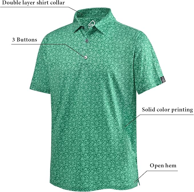 Men's Quick Dry Performance Polo Shirt - Athletic Print Golf Top