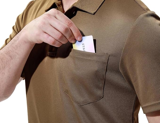 Men's Short Sleeve Quick Dry Polo Shirt with Chest Pocket for Golf
