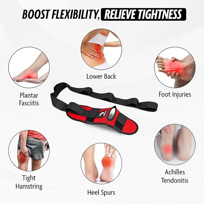 DMoose Fitness Foot & Calf Stretcher with Adjustable Padded Stretching Strap for Plantar Fasciitis, Hamstring, Heel Spurs and Achilles Tendonitis Relief - Yoga Leg Stretch Strap for Flexibility